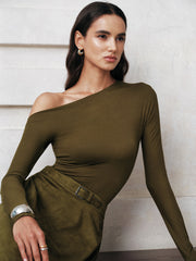 One-Shoulder Long Sleeve Blouse