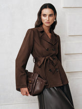 Belted Double-Breasted Suede Effect Jacket