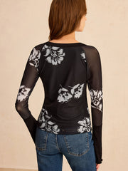 Floral Print Mesh Sleeve T-Shirt