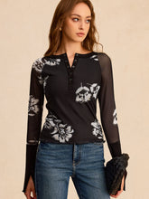 Floral Print Mesh Sleeve T-Shirt