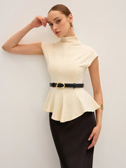 Mock Neck Cap Sleeve Peplum Top