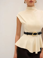 Mock Neck Cap Sleeve Peplum Top