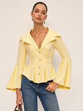 Lapel-Collar Bell Sleeve Peplum Shirt