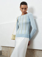 Color Block Striped Crew Neck Knit Top