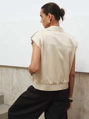 Collared Cap Sleeve Zip-Up Vest