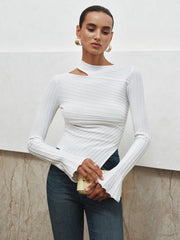 Asymmetric Cut-Out Textured Knit Top