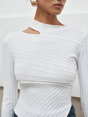 Asymmetric Cut-Out Textured Knit Top