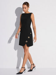 Sleeveless Fitted Asymmetric Metal Detail Mini Dress
