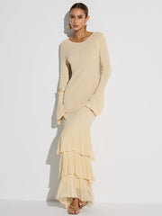 Layered Ruffled Hem Knit Maxi Dress