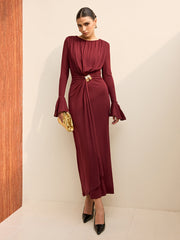 Long-Sleeve Draped Maxi Dress