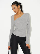 Asymmetric Neckline Ruched Long Sleeve Blouse