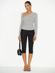 Asymmetric Neckline Ruched Long Sleeve Blouse