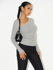 Asymmetric Neckline Ruched Long Sleeve Blouse