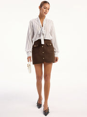 Metal Button Decor Pocket Tweed Mini Skirt