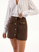 Metal Button Decor Pocket Tweed Mini Skirt