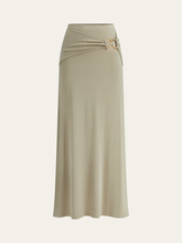 Metal Buckle Elastic-Waist Maxi Skirt
