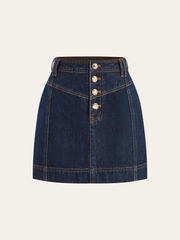 Metal Button Denim Mini Skirt