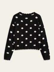 Scalloped Trim Polka Dot Knit Cardigan