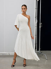 Asymmetric One-Shoulder Textured Sweater Dress