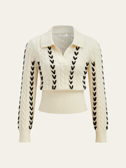 Contrast Stitched Cable Knit Polo Sweater