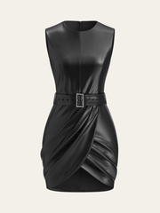 Faux Leather Sleeveless Dress with Belt