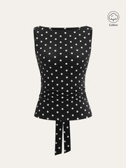 Polka Dot Cotton Blend Sleeveless Top