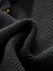 Wool Blend Denim Collar Puff Sleeve Cardigan