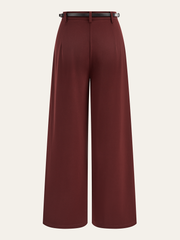 Belted Pleated Wide-Leg Pants