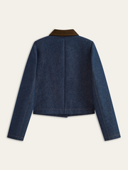 Metal Button Suede Collar Denim Jacket