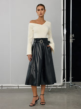Belted PU Leather Maxi Skirt