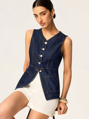 Denim Slim Button Sleeveless Vest