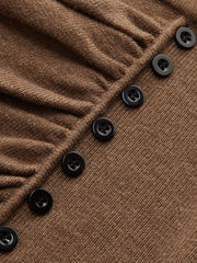 Ruched Side Button Wool Blend Sweater Skirt