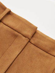 Suede Effect Mid-Waist Paneled Pants