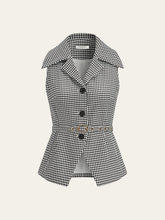 Houndstooth Belted Collar Vest
