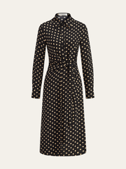 Polka Dot Shirt Collar Belted Long Sleeve Dress