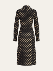 Polka Dot Shirt Collar Belted Long Sleeve Dress