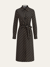 Polka Dot Shirt Collar Belted Long Sleeve Dress