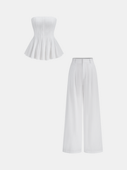 Cotton Pleated Strapless Peplum Top