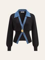Denim Trim Metal Button Cardigan