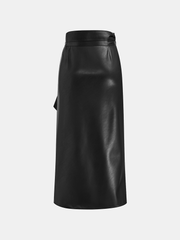 PU Leather Bow Wrap Skirt