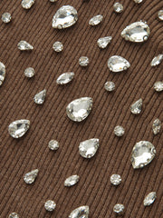 Off-Shoulder Rhinestone Ribbed Wool Blend Knit Top