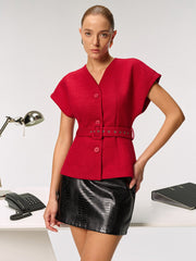 Tweed Belted Cap Sleeve Vest