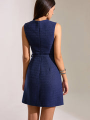 Belted Pleated Lace Mini Dress