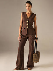 Mid-Waist Pinstriped Wide-Leg Pants
