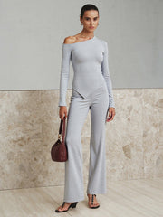 One-Shoulder Long Sleeve Top and Pants Set