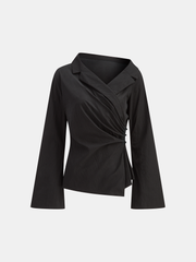 Flared Sleeve Asymmetric Wrap Shirt