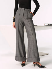 Mid-Waist Cuffed Wide-Leg Pants