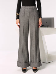 Mid-Waist Cuffed Wide-Leg Pants