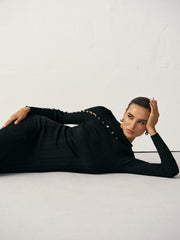 Textured Pearl Wool Blend Fitted Sweater Dress