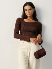 Asymmetric Button Detail Ribbed T-Shirt